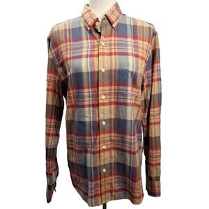J Crew Red Blue Tan Plaid Button Down Long Sleeve Slim Shirt Size S